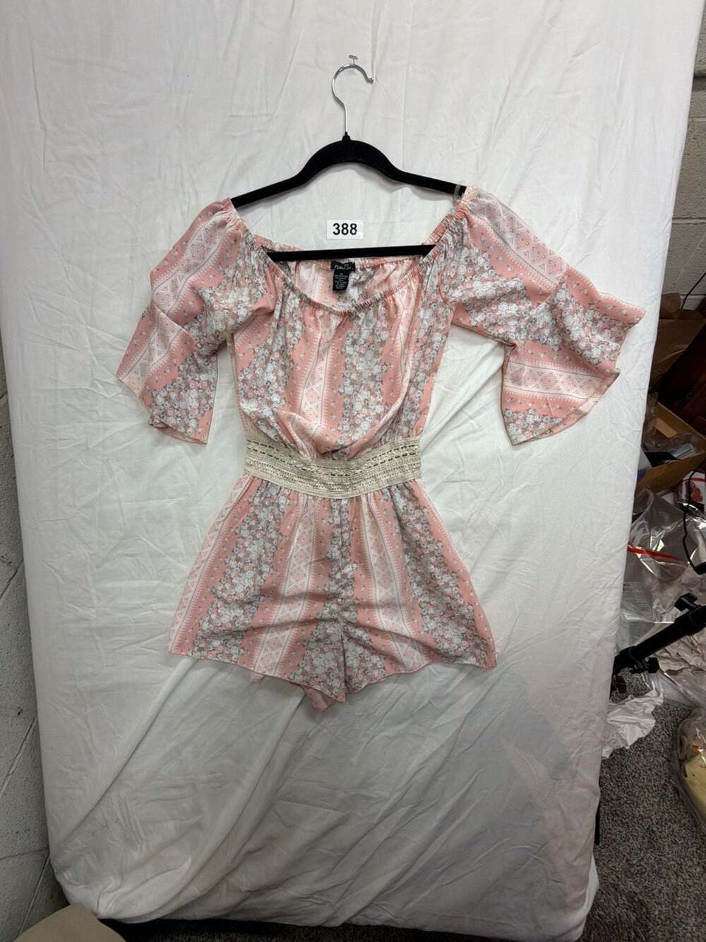 Rue21 Pink Floral Off-the-Shoulder Crochet Waist Romper